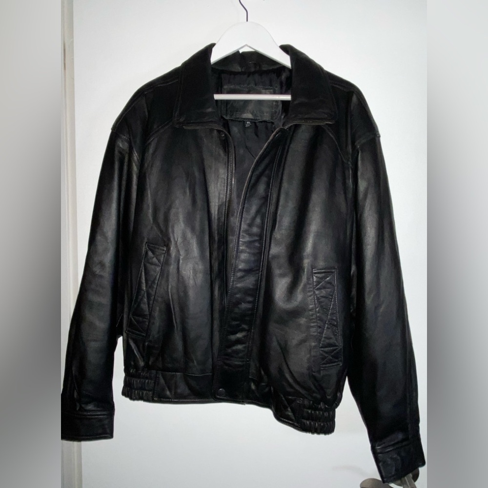 Vintage Mens original Mossimo Leather Bomber Flight Jacket XL brown under collar